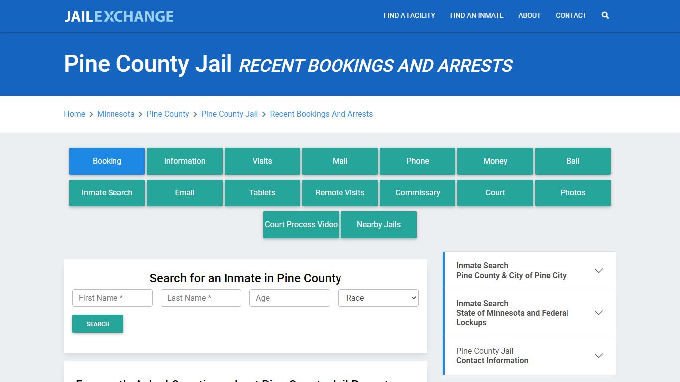 Pine County Jail Recent Bookings And Arrests - Jail Exchange